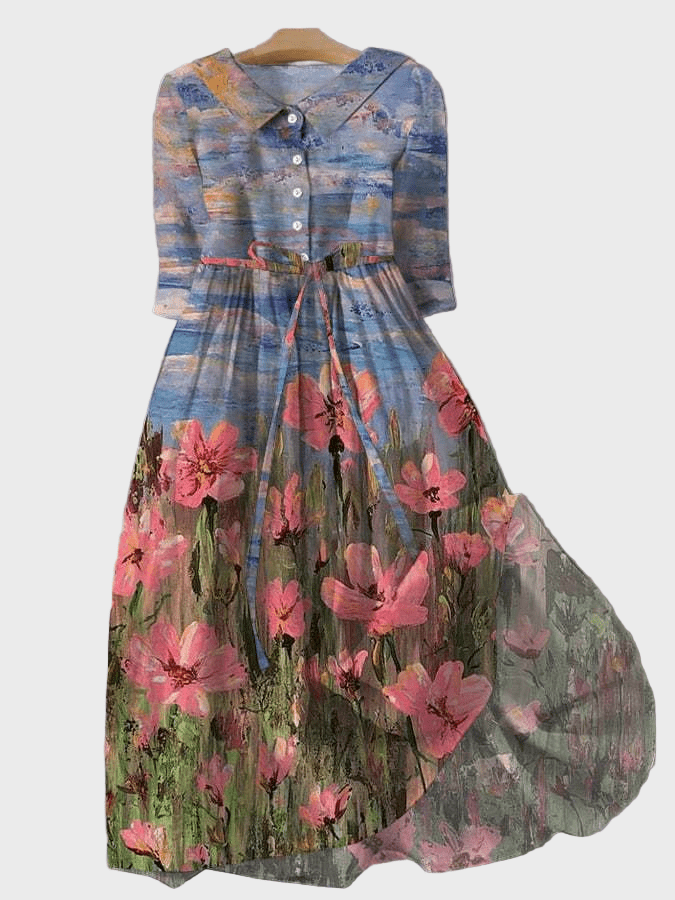 Vestido Πράρι com Estampa Impressionista - Ines Braga