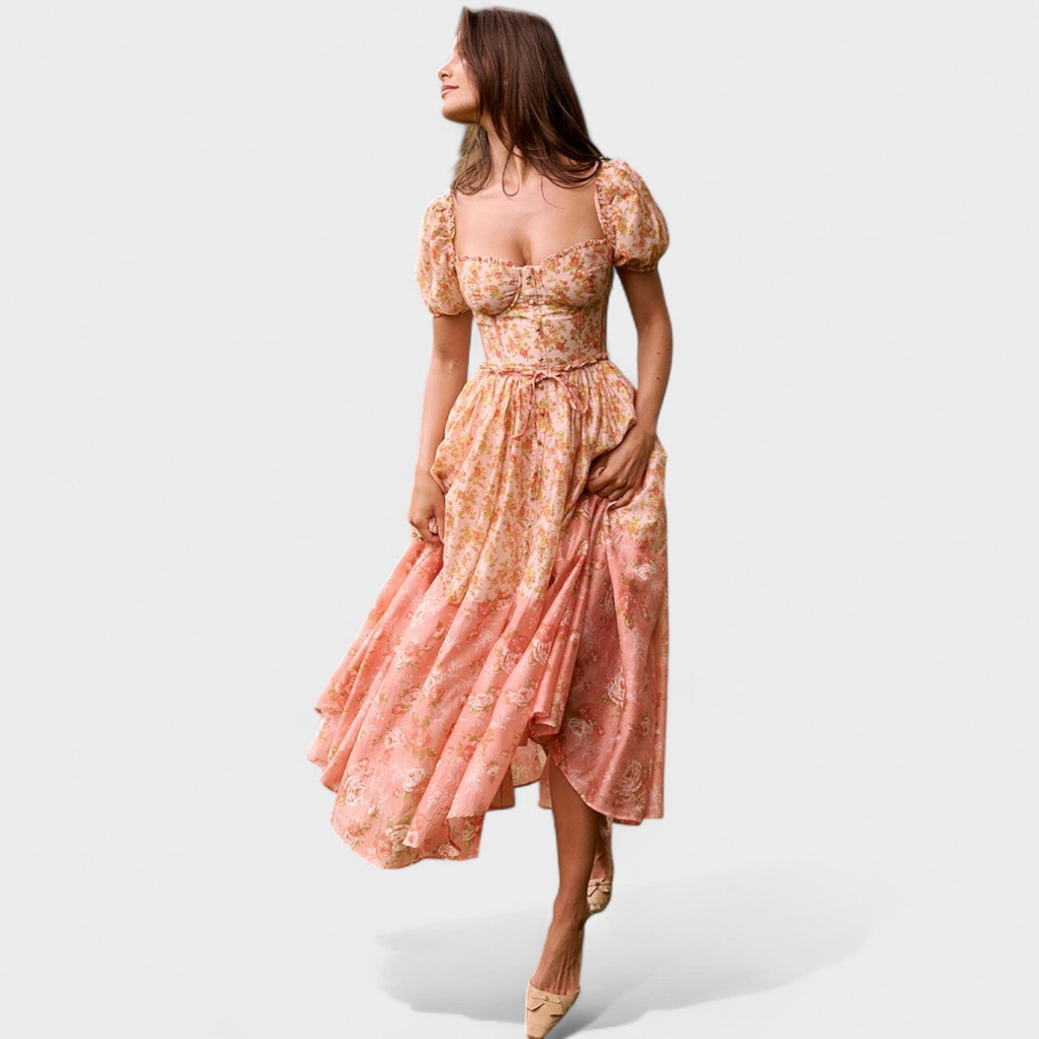 Vestido Valentina Floral Coral - Ines Braga