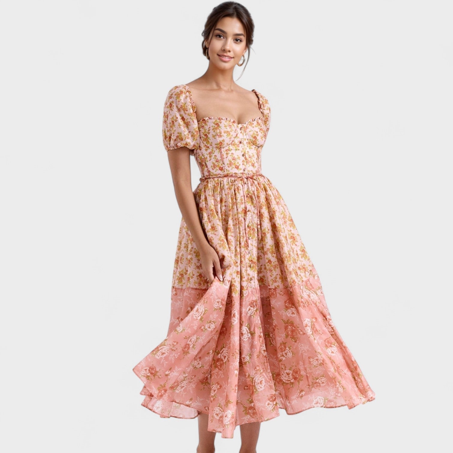 Vestido Valentina Floral Coral - Ines Braga
