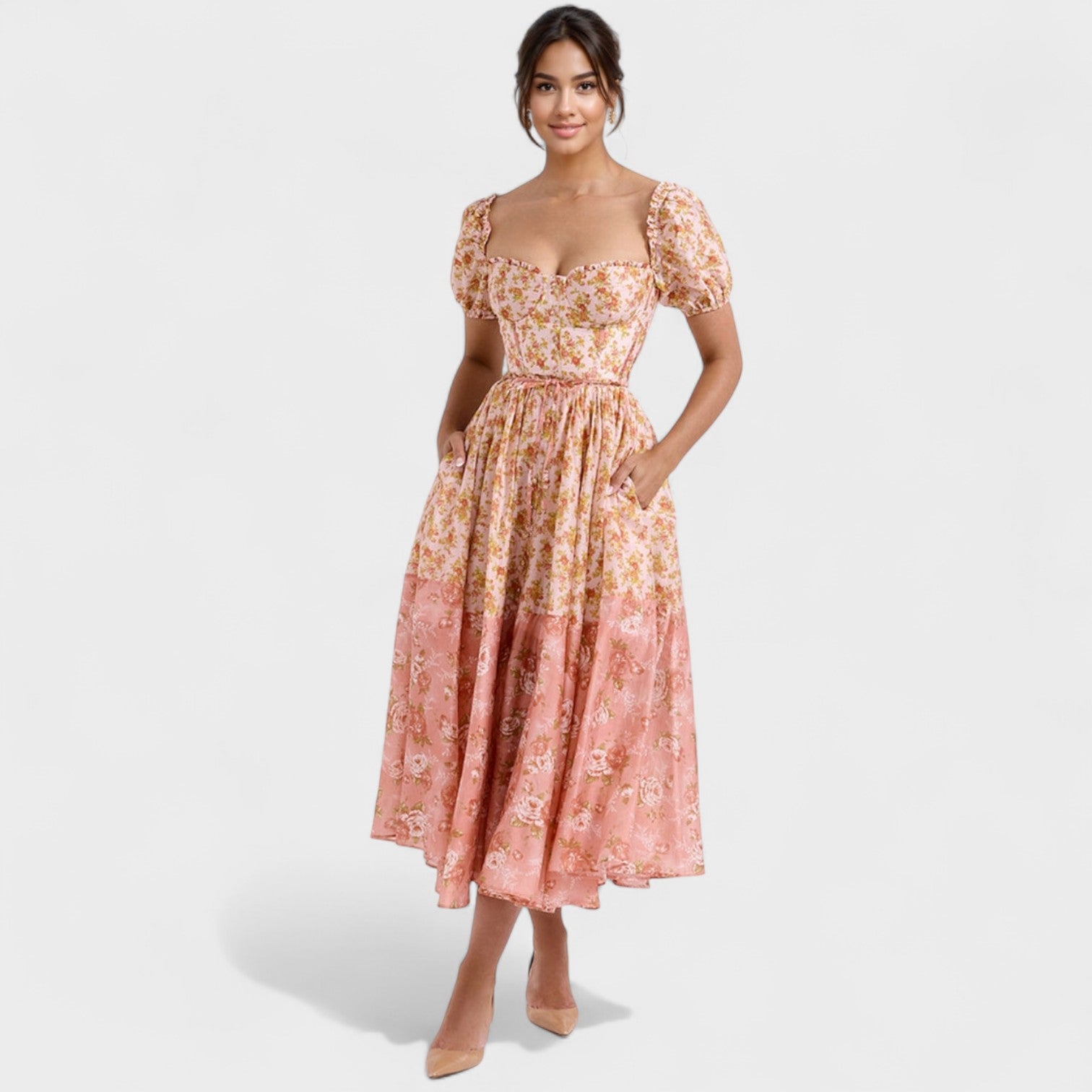 Vestido Valentina Floral Coral - Ines Braga